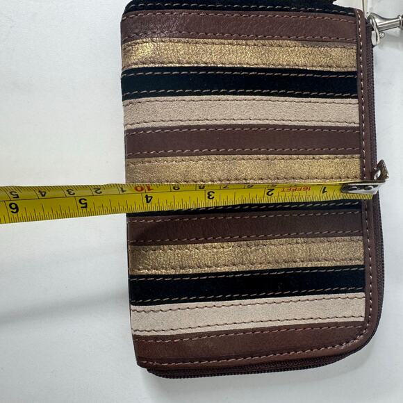 Fossil Vintage Striped Leather Zip Around Wallet Clutch Wristlet Strap Boho NEW - Picture 8 of 8